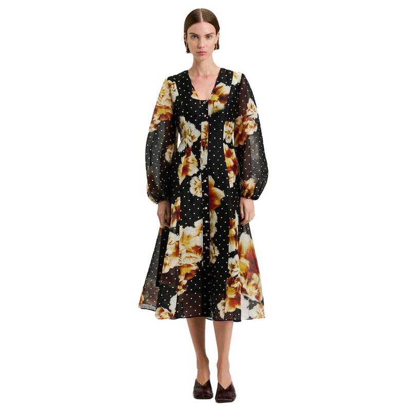 Veronika Maine Linen Silk Spot Floral Midi Dress image number 0